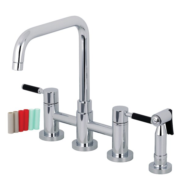 KS8281DKLBS 2-Handle Bridge Kitchen Faucet W/ Brass Side Sprayer, Chrm